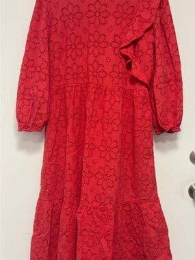 Halogen Red Eyelet Midi Dress